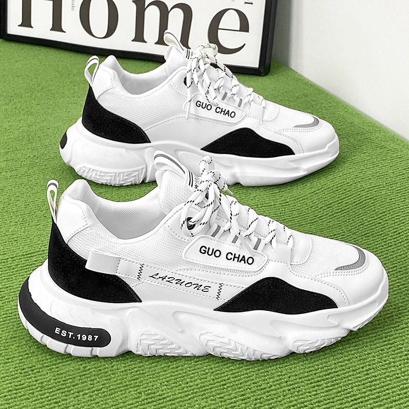 男鞋春秋網面透氣休閒跑步運動鞋男士網紅厚底增高小白老爹鞋