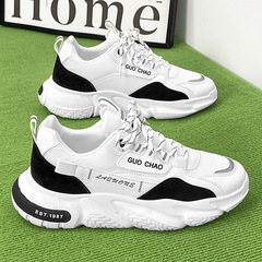 男鞋春秋網面透氣休閒跑步運動鞋男士網紅厚底增高小白老爹鞋