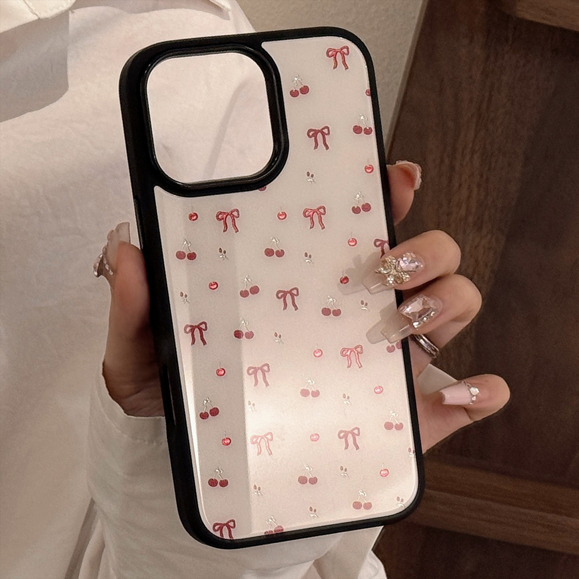 Premium Glass Phone Case With Gilt Cherry Design For Iphone_voghion.com