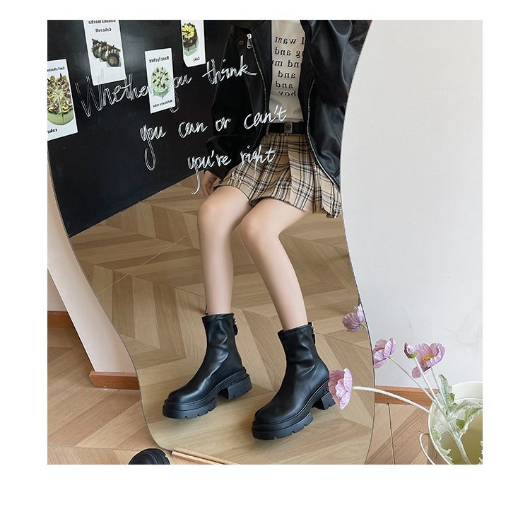 British Style Women’s Ankle Boots With Thick Heel And Back Zipper_voghion.com
