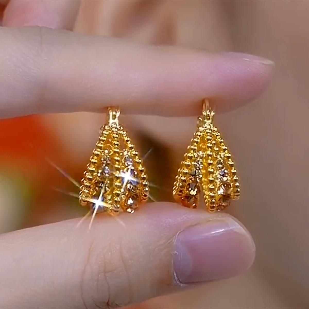 Vegetable basket brown diamond earrings [18K real gold plating]