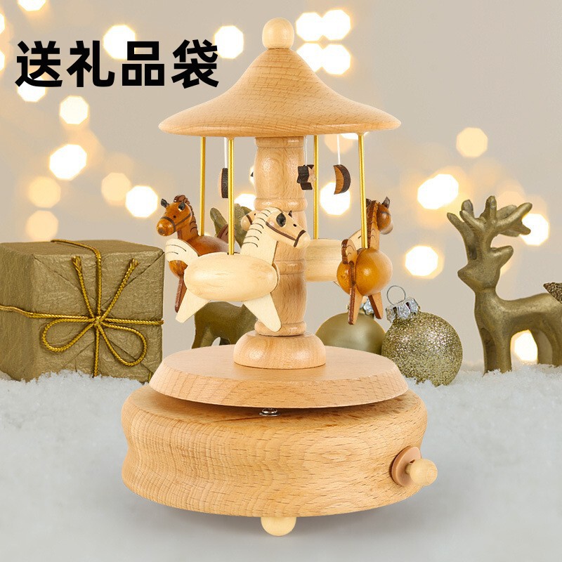 Wooden DIY Music Box Handmade Children's Birthday Gift Creative Ornament Carousel Christmas Music Box Cross-Border