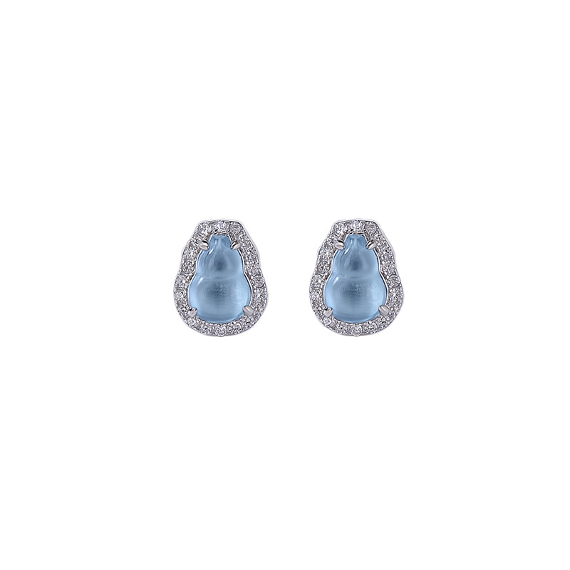 Bông tai bạc S925 đính đá aquamarine phong cách Trung Hoa tinh tế — một cặp