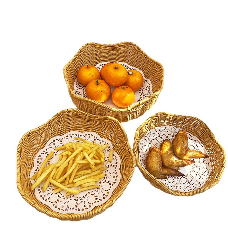 Cesta de bocadillos de onda creativa Cesta de frutas de ratán de imitación Plato de bocadillos tejido Cesta de frutas Cesta de frutas Cesta de frutas secas Bandeja hecha a mano Cesta de dim sum