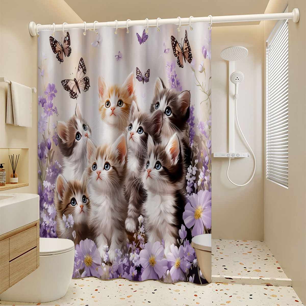 Cartoon Animal Kitten Door Partition Curtain, Hot-Selling Wholesale Supply, Polyester Waterproof Shower Curtain Fabric,_voghion.com