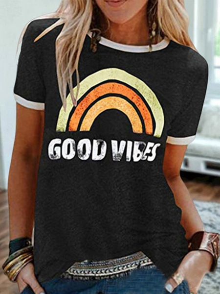 Women's T-shirt Short Sleeve T-shirts Printing Casual Letter Rainbow display picture 2