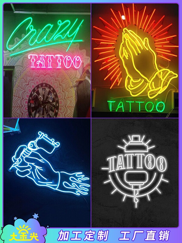 Tattoo Neon Light Script Murder Mystery Studio Background Wall Decoration Tattoo Signboard Luminous Lettering Logo