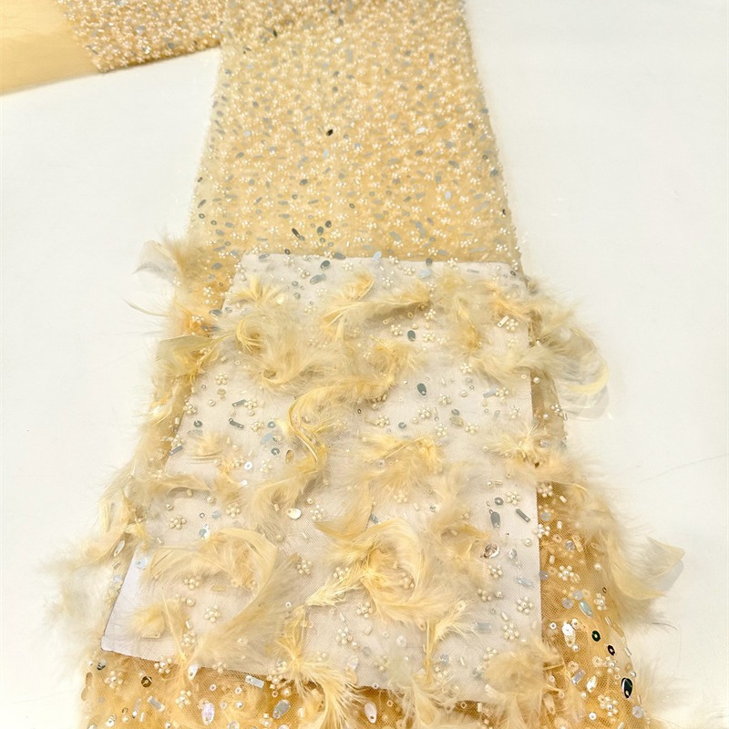 Pluma bordada sequinilla tejido bordado sequinilla alta industria pesada hada vestido de boda vestido tela de moda image 6