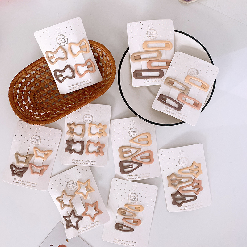 15g Weight Hair Clip Hair Accessories Type 1 Set Quantity Holiday, Daily, Selfie Occasion Metal Material Geometric Pattern Women's Gender Sweet Style New One Card 4 Versatile Basic Frosted Dripping Cream Tea Color BB Clip Five Stars Lovely Heart-Shaped Hair Clips Hair Accessories 无
