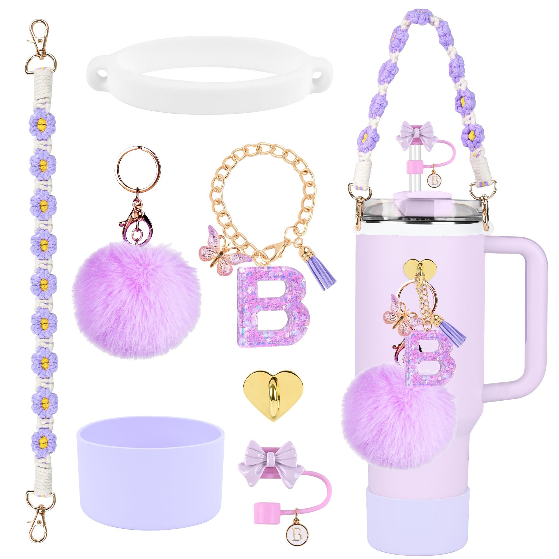 Hot sale Stanley Cup accesorios set 10mm cubierta de paja letras mariposa cadena bola de silicona cubierta de taza