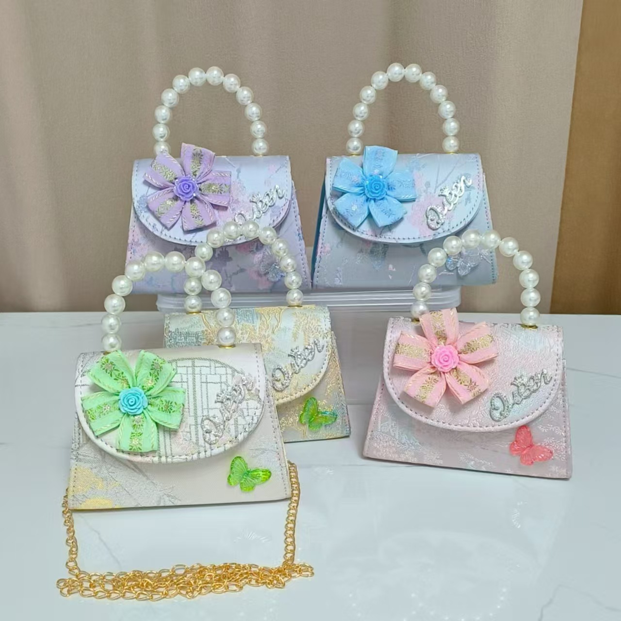 Bolsos infantiles de alto nivel, exquisitos antiguos, bolsos de cambio de niña, bolsos de mano de perlas de princesa, bolsos de almacenamiento