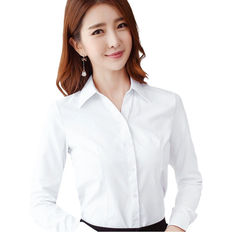 Весенне-осенняя белая рубашка, женская рубашка с длинными рукавами в Корейском стиле, деловое платье, профессиональный костюм, студенческий темперамент, с коротким рукавом, V-образным вырезом, большие размеры