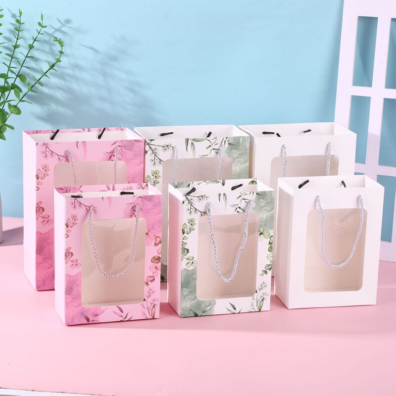 in stock window gift bag creative holiday gift bag square high-grade paper bag birthday gift flower tote bag