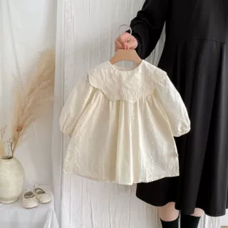 2025秋季婴儿衣服洋气花朵刺绣哈衣女宝宝大翻领长袖包屁衣姐妹裙