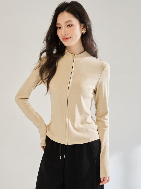25秋冬新款修身显瘦实穿小立领拉链基础慵懒针织开衫外套女18974|undefined