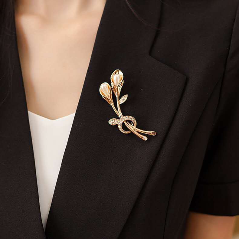 Tulpenblüten Perlenbrosche Für Herren, Elegante Kristallnadel_voghion.com