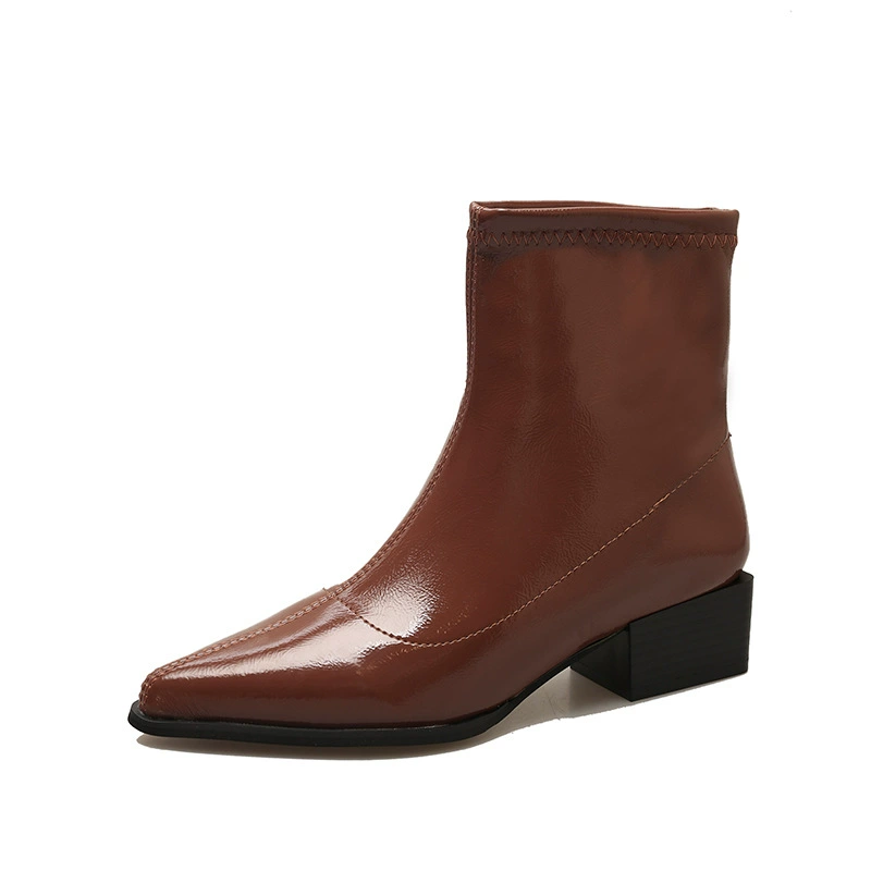 Британские короткие сапоги с острым носом, Женские Новые осенне-зимние женские сапоги 2023, модные тонкие сапоги на низком каблуке с квадратным каблуком, модные сапоги