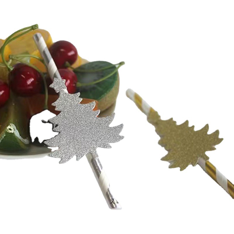 Árbol de Navidad tarjeta fiesta decoración paja postre pastel decoración bar bebida Decoración papel paja degradable