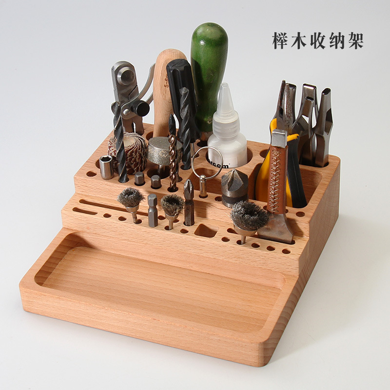 皮革工具手工DIY榉木工具架印花工具皮雕冲子菱斩等工具收纳盒|undefined