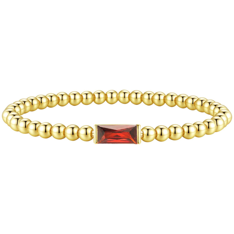 Women's Birthday Gift Bracelet Gold Round Beads Beaded Colorful Zircon Elastic Rope Bracelet Birthstone Gold Bead Bracelet