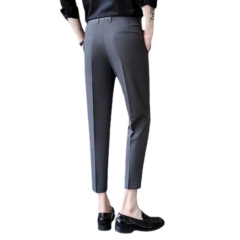 Verano nuevo estilo pantalones recortados pantalones de traje pequeño de moda para hombres drapeado sin planchar pantalones cónicos ins jóvenes pantalones casuales de moda image 6