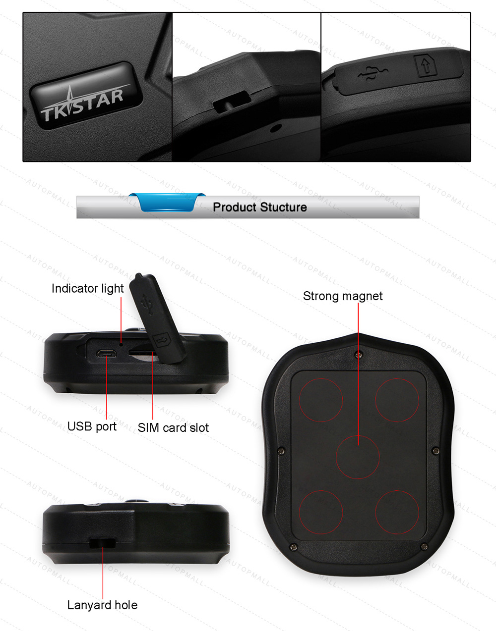 Tkstar905 Strong Magnetic Gps Locator Suitable for Car Motorcycle Battery Car Positioning Tracking