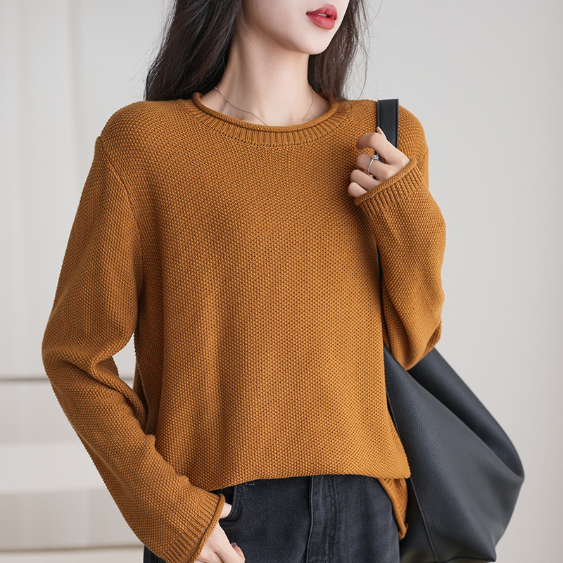 Vintage Artistic Crewneck Cotton Knitted Sweater Women's 2025 Spring and Autumn New Top Loose Casual Pullover Curl Sweater