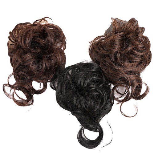 Ball head wig, women's lazy temperament, long beard, fluffy natural hair, floral cheongsam, hair bun, bun hair accessories