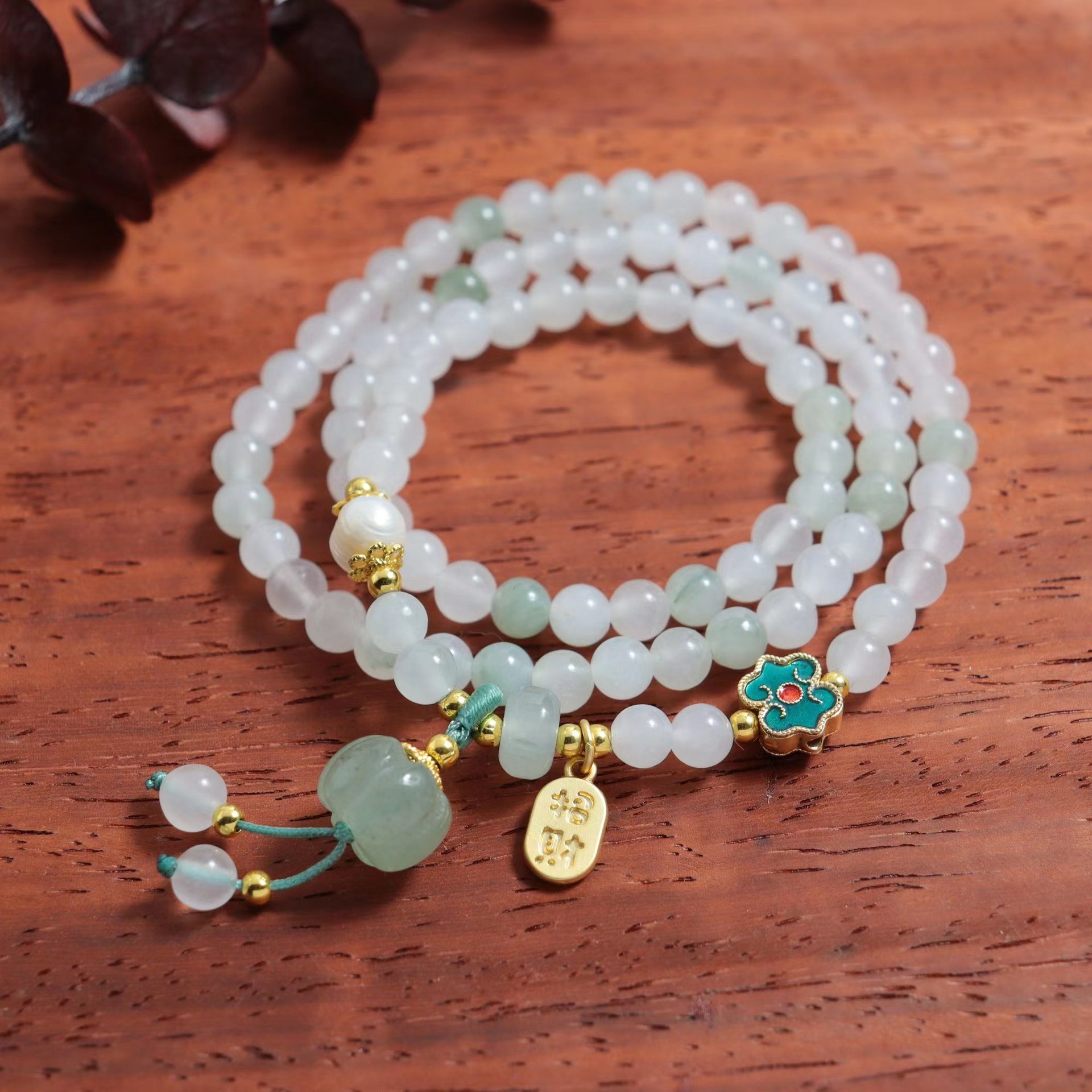 Tianshan pulsera de jade azul para mujeres Xinjiang oro jade blanco jade cuentas DIY multi anillo flotante calabaza pulsera al por mayor