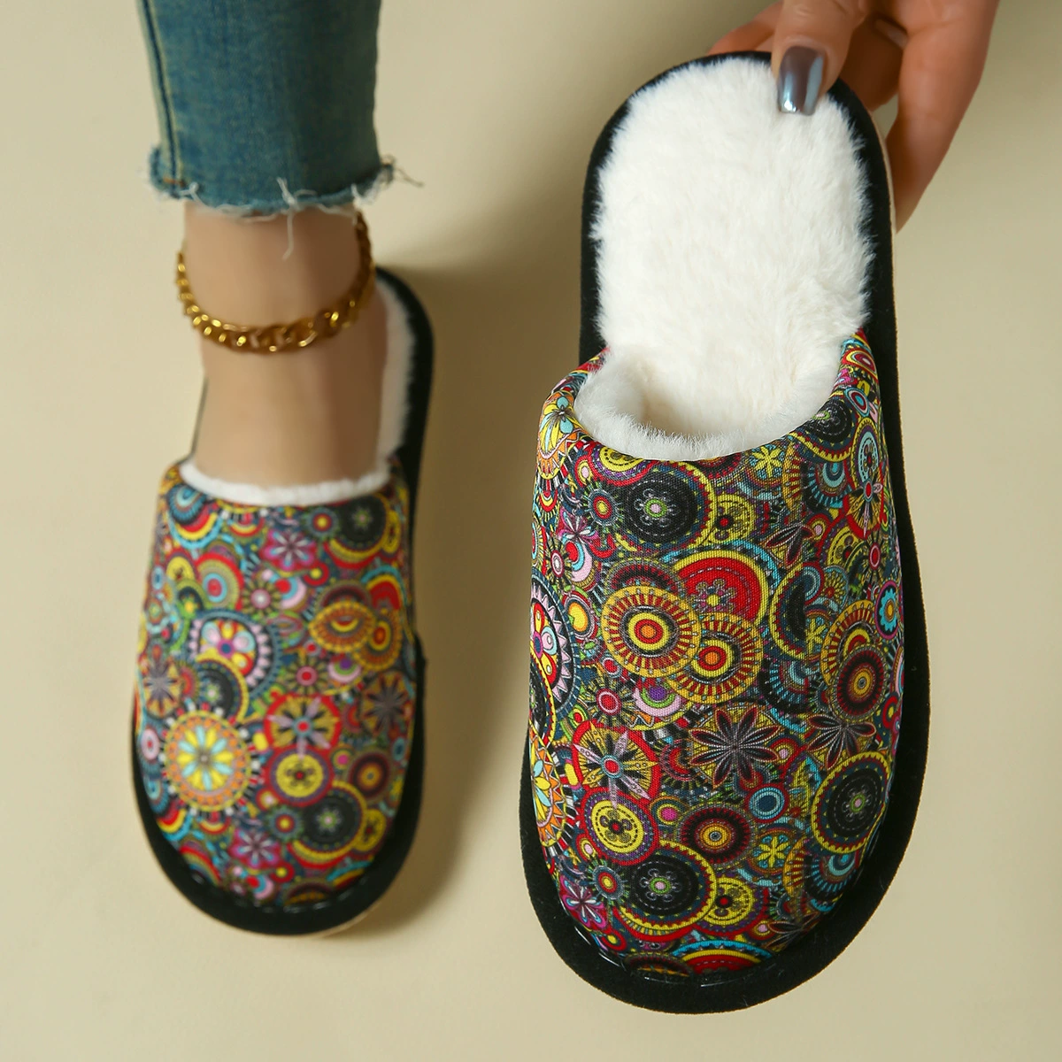 Женские и мужские домашние тапочки в богемном стиле с принтом, открытые, на весну и осень, из ЭВА, для деревянного пола.