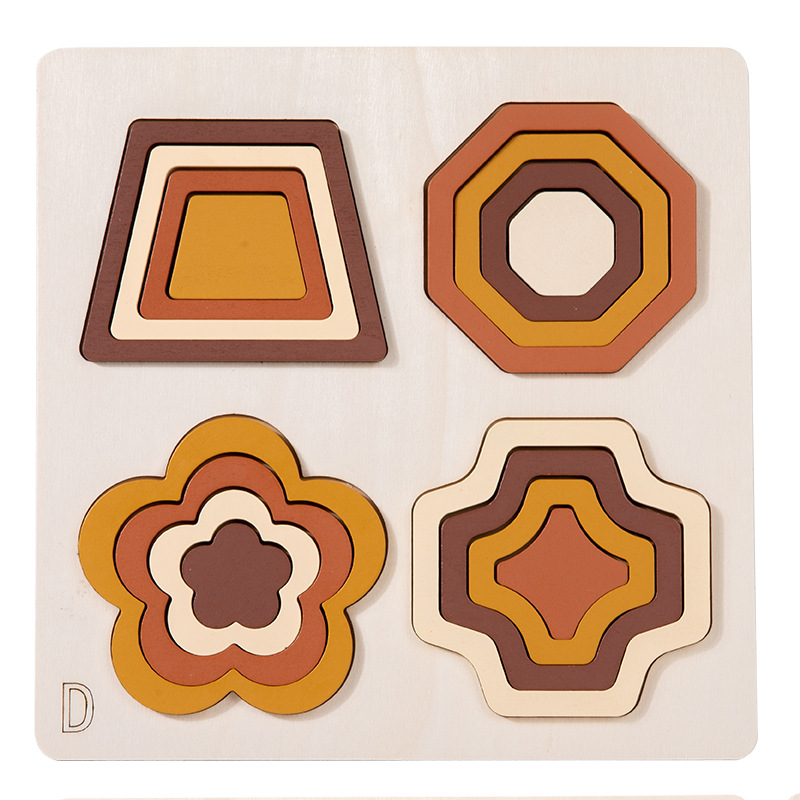 Montessori Educación temprana Rompecabezas tridimensional de madera para niños Rompecabezas de imposición Formas geométricas Cognición Juguetes para bebés y niños pequeños