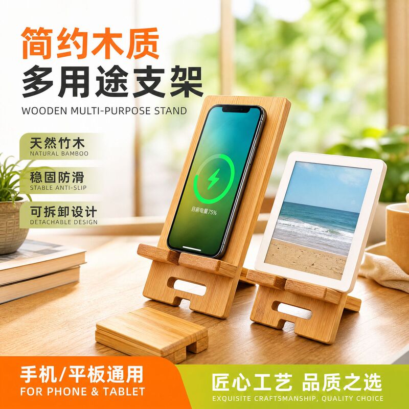In-stock wooden phone stand, detachable multi-purpose stand, simple table stand for tablet and phone charging, solid wood base