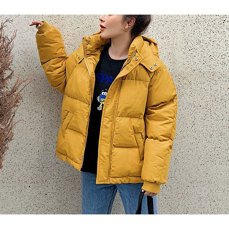Короткая пуховая куртка, женская oversize свободного кроя, толстый утепленный капюшон зимнее пальто