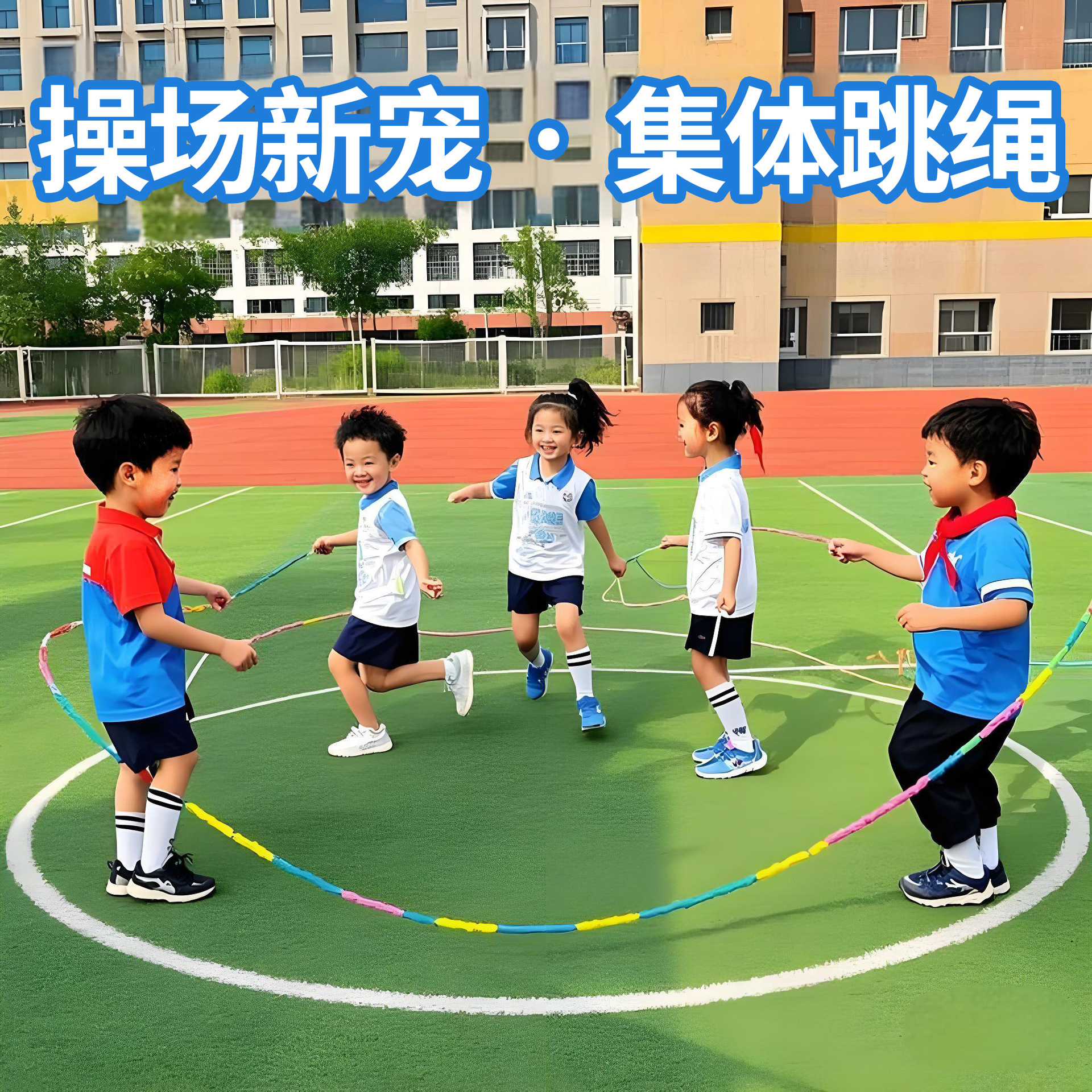 집단 줄넘기 나무 손잡이 다인용 줄넘기 7/ 10m 어린이와 학생을 위한 긴 줄 운동 팀 빌딩 그룹 줄넘기