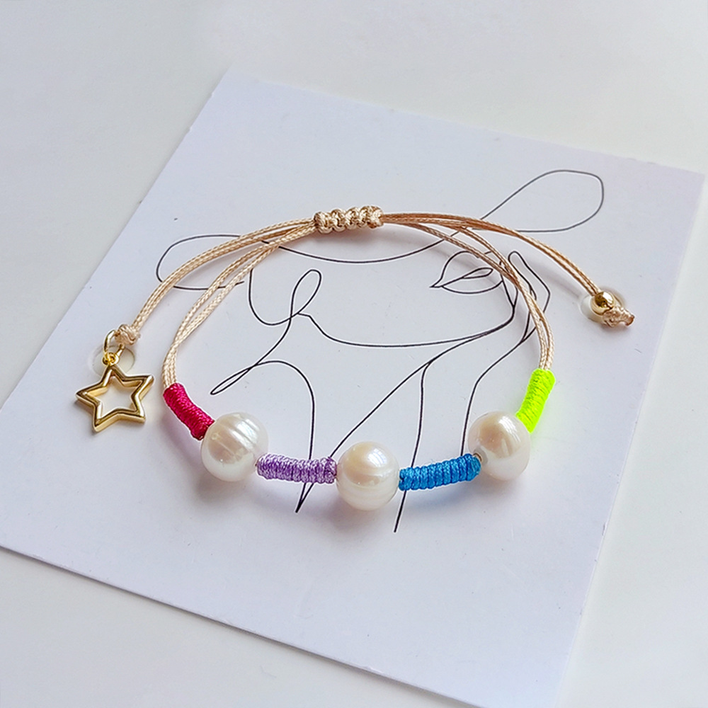 Holiday, Daily Occasion Freshwater Pearl Material Vacation Color Block Freshwater Pearl Beaded Knitting Bracelets