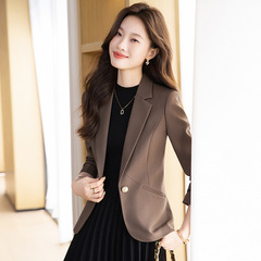 气质咖色小西装外套2025秋冬新款修身一粒扣女西服通勤气质女上衣