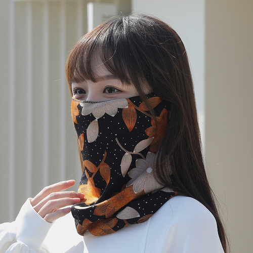 Outdoor ear-hanging mask, neck protection, windproof, cold-proof and warm printing, women's autumn and winter cycling versatile multi-functional neck scarf printing