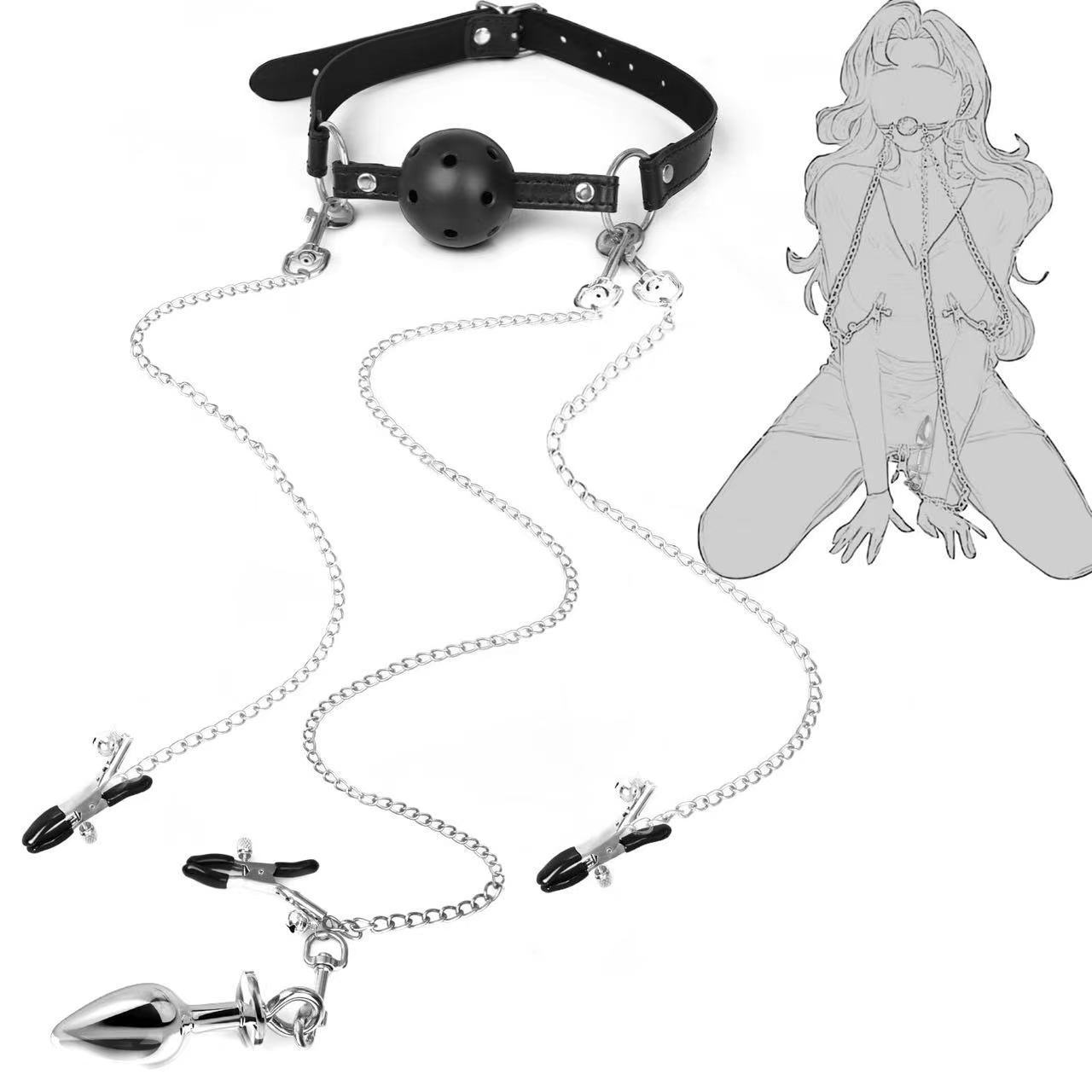 Adult sex toy SM mouth plug milk clip anal plug women with sex chain…