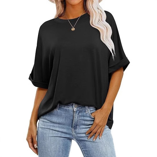 2025 Autumn New Amazon European and American New Style Oversized Loose Round Neck T-Shirt Cross-Border Foreign Trade Women's T-Shirt