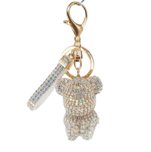 Keychain pendant Internet celebrity sitting bear keychain diamond car hanging remote control chain ring lanyard female pendant