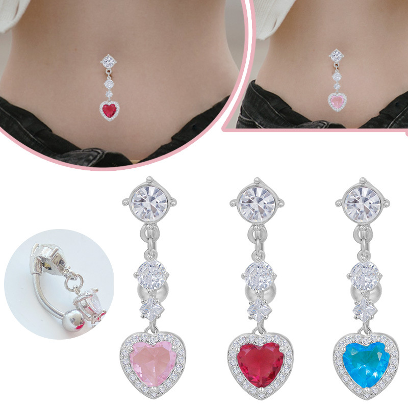 Heart-shaped Diamond Belly Button Ring Navel Piercing Jewellery_voghion.com