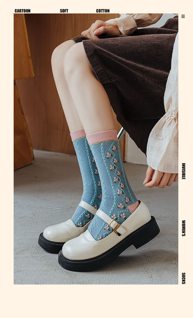 All Seasons Season Women'S Gender Sweet Style Sweet Women'S Ditsy Floral Cotton Spandex Polyester Crew Socks A Pair