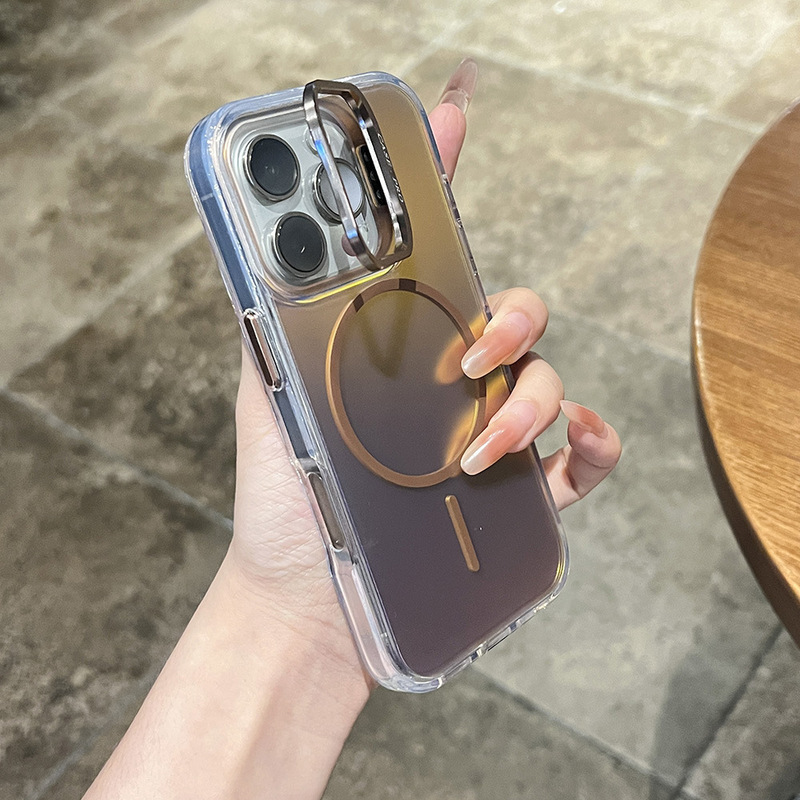 适用iPhone16promax高级感镭射磁吸手机壳苹果15镜头支架防摔保护|undefined
