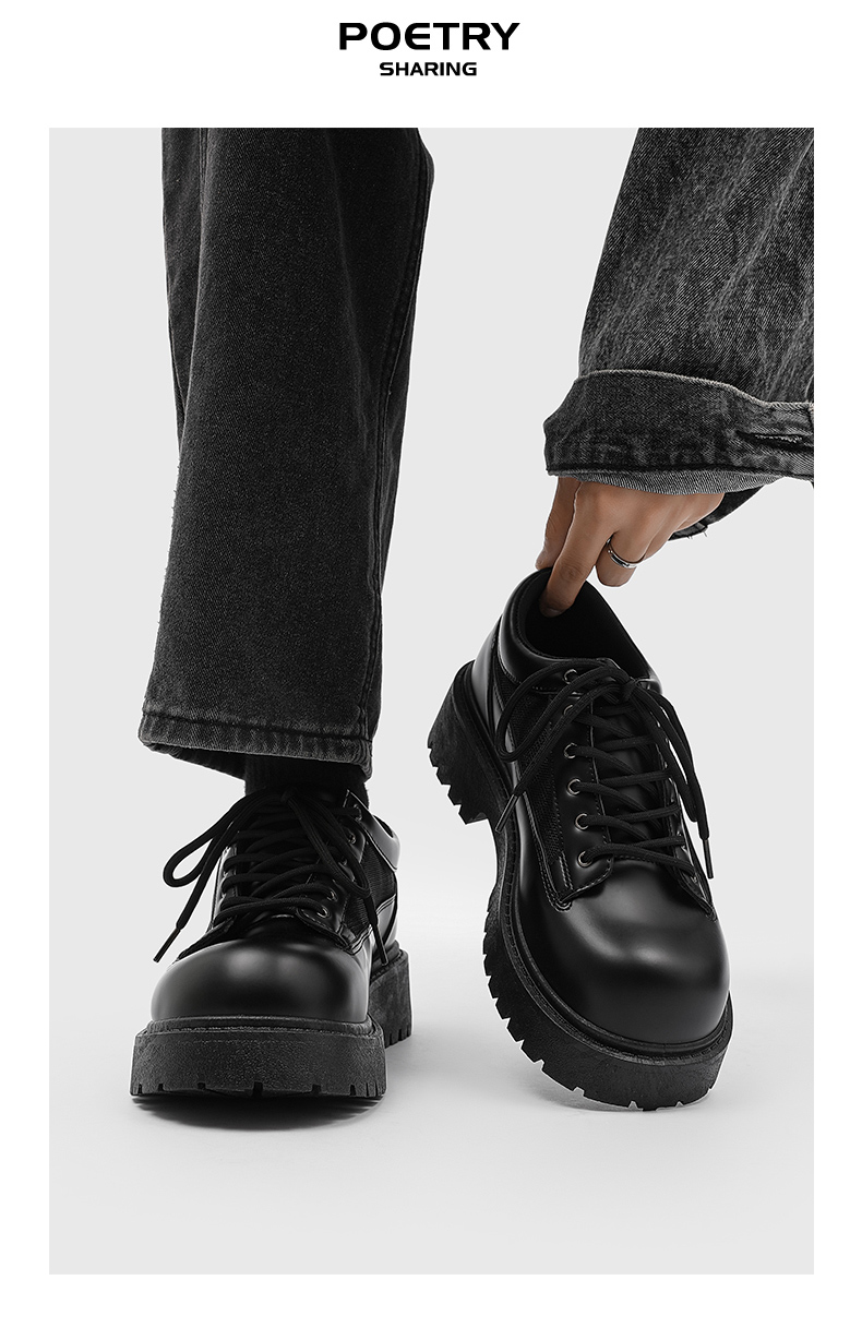 Chaussures Derby noires à semelle épaisse, style britannique, pour homme, idéales pour un mariage ou un costume._voghion.com