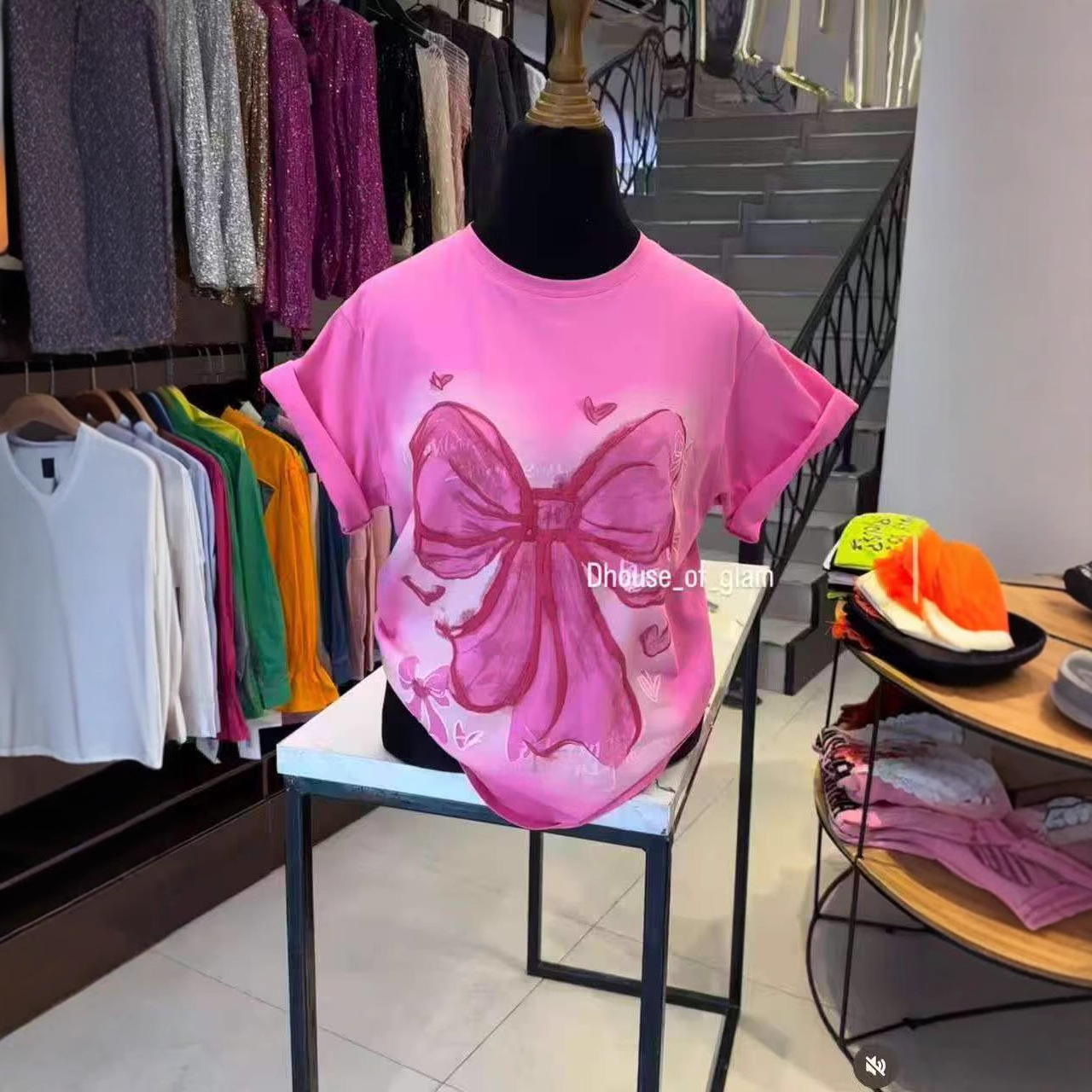 240g 프렌치 스타일 나이를 잊게 하는 리본 반팔 여름 라운드넥 루즈핏 여성 캐주얼 반팔 티셔츠