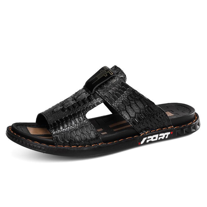 2023 new men's slippers crocodile pattern casual sandals genuine leather non-slip