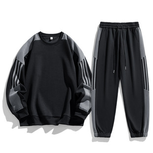 Casual suit Men 2024 Autumn New Youth Stitching Striped Long Sleeve Crewneck Sweat Trousers Sports suit Men
