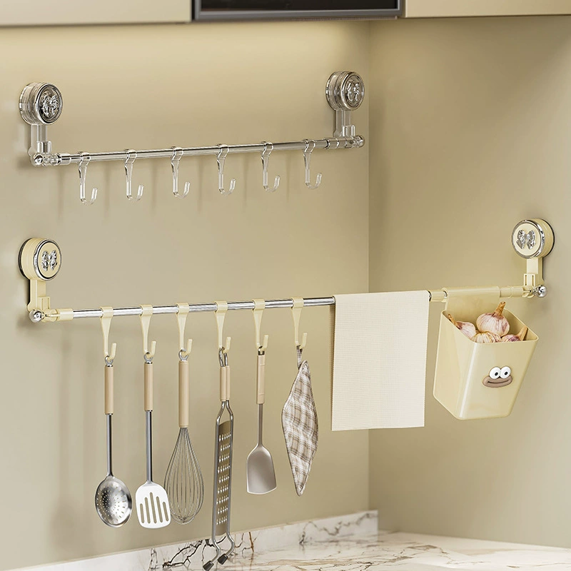 Телескопический крючок на присоске, сверление не требуется, вращающийся кухонный настенный крючок для направляющих для хранения крышек кастрюль, лопаток и ложек.
