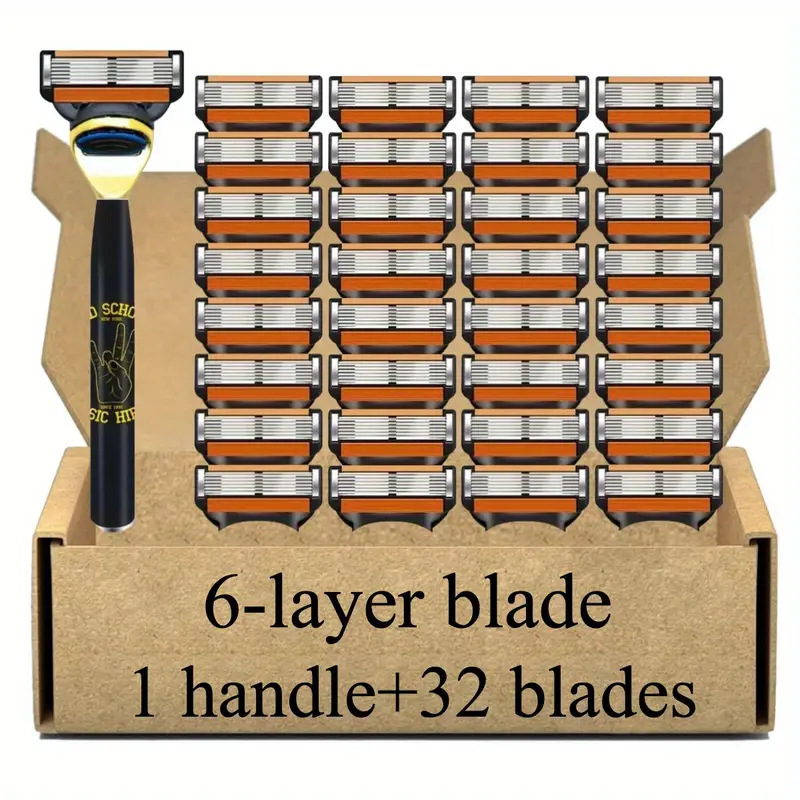 In-Stock 6-Layer Razor Blade Refill for Men's Manual Razor, Stainless Steel Replacement Blade, Orange