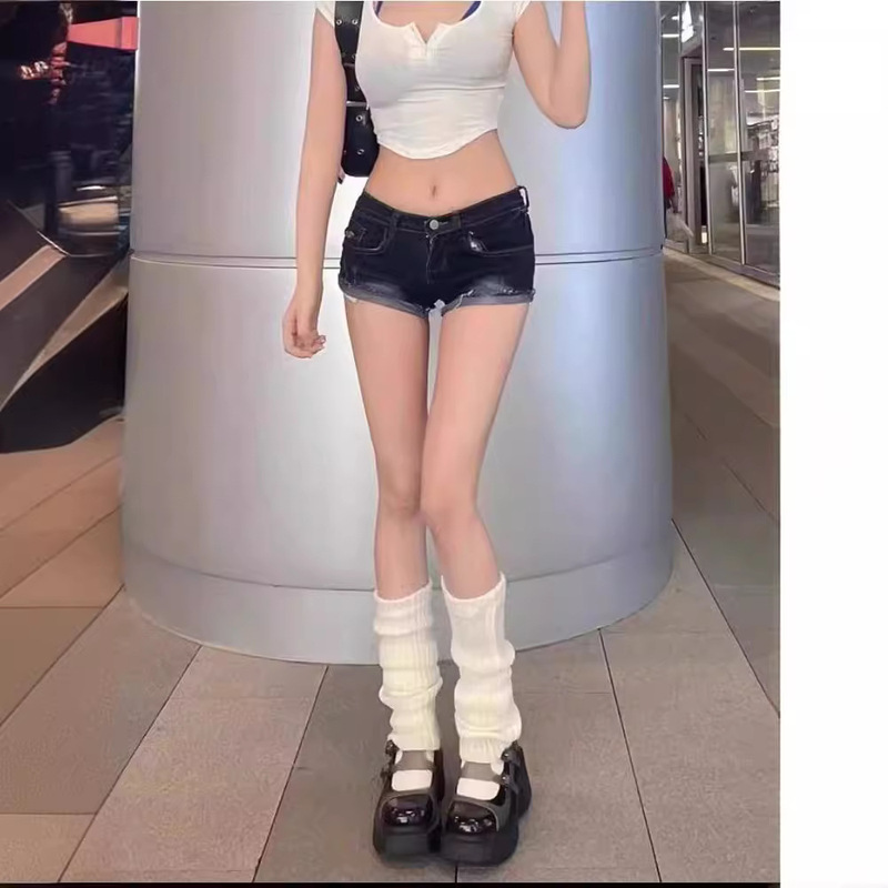 American Style Retro Hot Girl Low Waist Wide Leg Ultra Short Jeans Women's Summer New Stretch Slim-Fit Slimming Straight Hot Pants